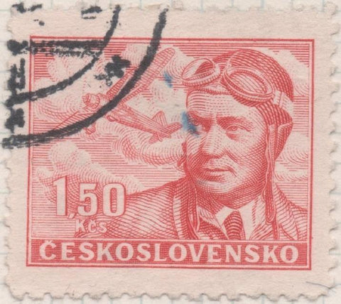 Sello E02124: hoja 152, Checoslovaquia: Sello Rojo oscuro, dentado Correo Aéreo. Capitán Frantisek Novak, 1,50 Koruna