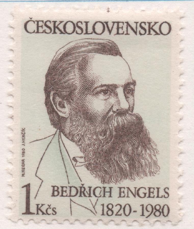 Sello E02119: hoja 150, Checoslovaquia: Sello Verde claro y marron, dentado. Personajes. Bedrich Engels, 1 Koruna