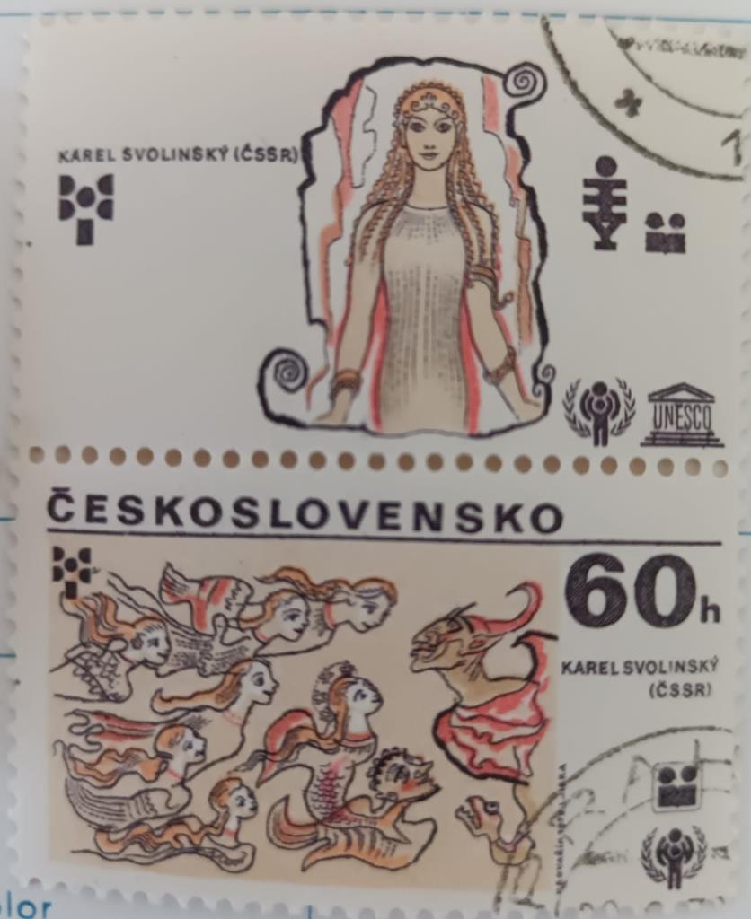 Sello E02108: hoja 146, Checoslovaquia: Sello Multicolor, dentado. Bienal Ilustración Libros Infantiles Bratislava y Año Internacional del Niño. Karel Svolinský. Checoslovaquia, 60 Haleru