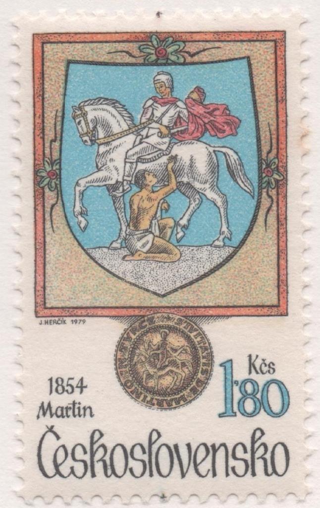 Sello E02102: hoja 146, Checoslovaquia: Sello Multicolor,dentado. Escudos de Ciudades. Martin. 1854, 1,80 koruna