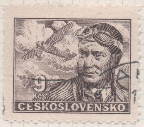 Sello E02125: hoja 152, Checoslovaquia: Sello Marron oscuro, dentado. Correo Aéreo. Capitán Frantisek Novak, 9 Korunas