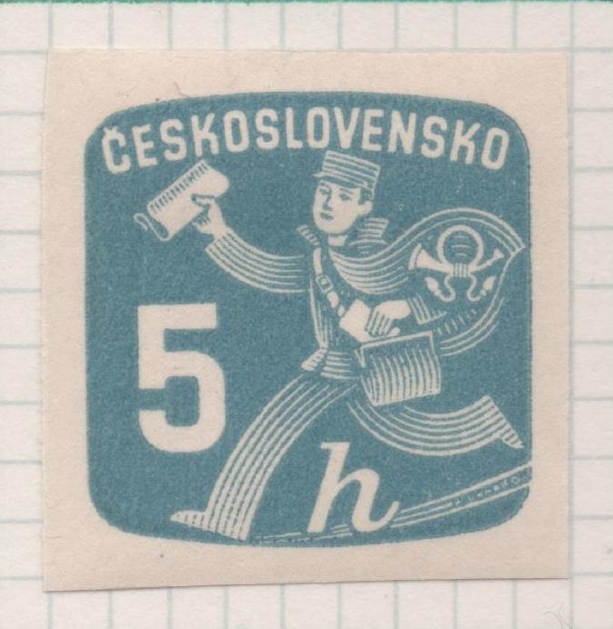 Sello E02152: hoja 158, Checoslovaquia: Sello Turquesa, Sin dentar. Sellos para Periódicos, 5 Halerus