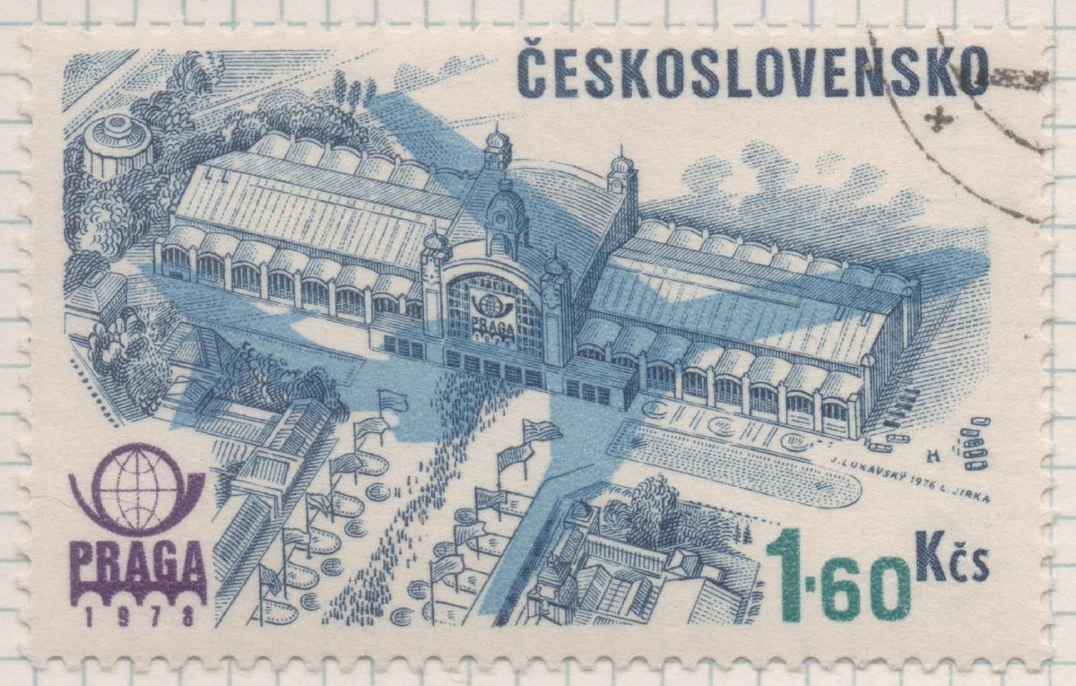 Sello E02150: hoja 156, Checoslovaquia: Sello azul, violeta y verde, dentado. Exposición Filatélica Internacional " PRAGA 78". Palacio de Congresos 1891, 1,60 Koruna
