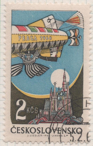 Sello E02148: hoja 155, Checoslovaquia: Sello Multicolor, Dentado. Exposición Internacional de Filatelia "Praga 68". Zeppelin y Castillo de Praga, 2 Koruny