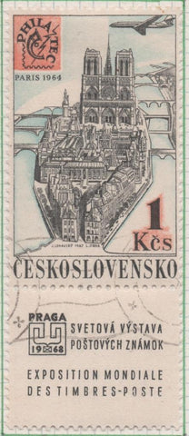 Sello E02142: hoja 155, Checoslovaquia: Sello Multicolor, dentado. Exposición Filatélica Internacional PRAGA 1968 . Exposiciones anteriores. Notre Dame, París. PHILATEC 1964, 1 Koruna