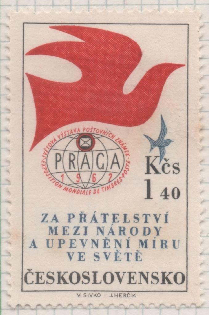 Sello E02133: hoja 154, Checoslovaquia: Sello Multicolor, dentado. Exposición Filatélica Internacional Praga 1962. Paloma, 1,40 Koruna