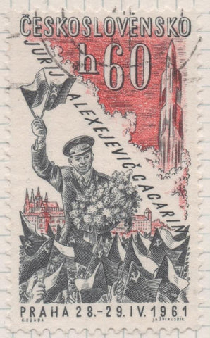 Sello E02130: hoja 154, Checoslovaquia: Sello Gris y rojo, dentado. Visita de Yuri Gagarin a Praga, 60 Haleru