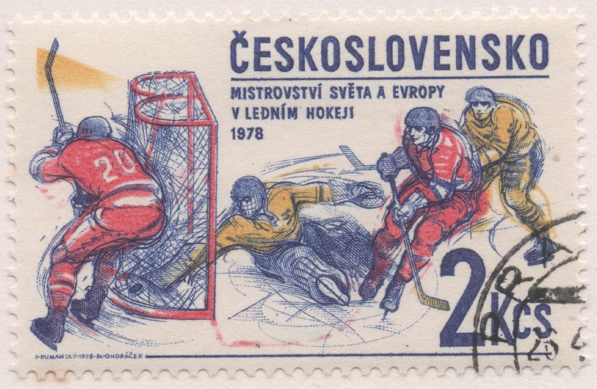 Sello E02058: hoja 141, Checoslovaquia: Sello Multicolor, dentado. Cmapeonato Mundial Hockey Hielo, 2 Koruny