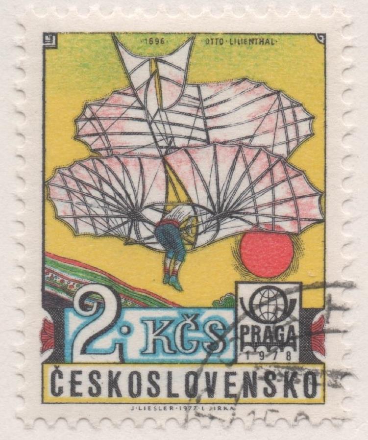 Sello E02043: hoja 138, Checoslovaquia: Sello Multicolor, dentado. Exposición Mundial de Filatelia "PRAGA 78", Planeador de LILIENTHAL, 2 Koruny