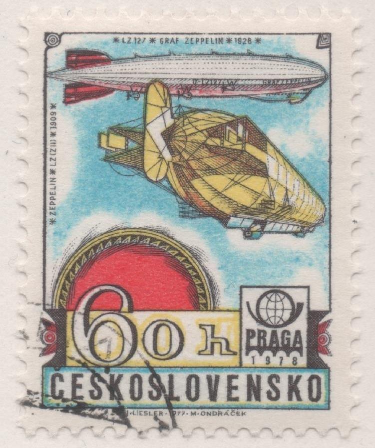 Sello E02040: hoja 138, Checoslovaquia: Sello Multicolor, dentado. Exposición Mundial de Filatelia "PRAGA 78" Dirigibles, 60 Haleru