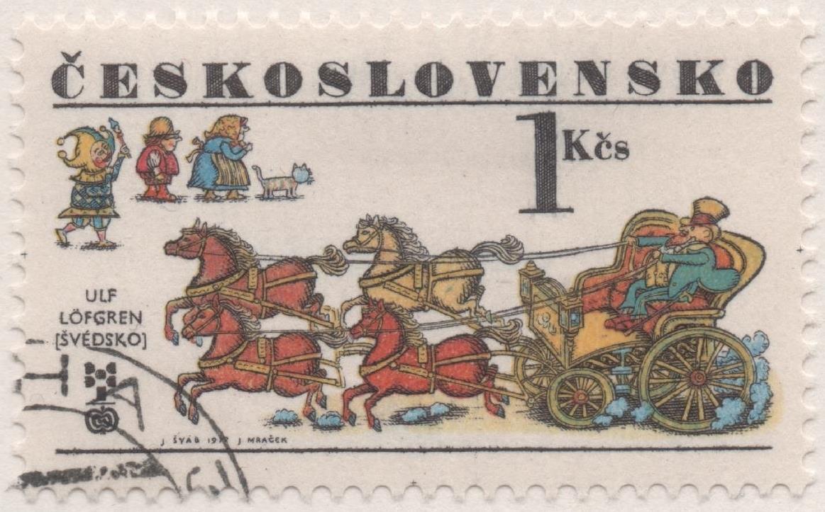 Sello E02037: hoja 138, Checoslovaquia: Sello Multicolor, dentado. VI Bienal de Ilustradores de Cuentos Infantiles. Ulf Löfgren. Suecia, 1 Koruna
