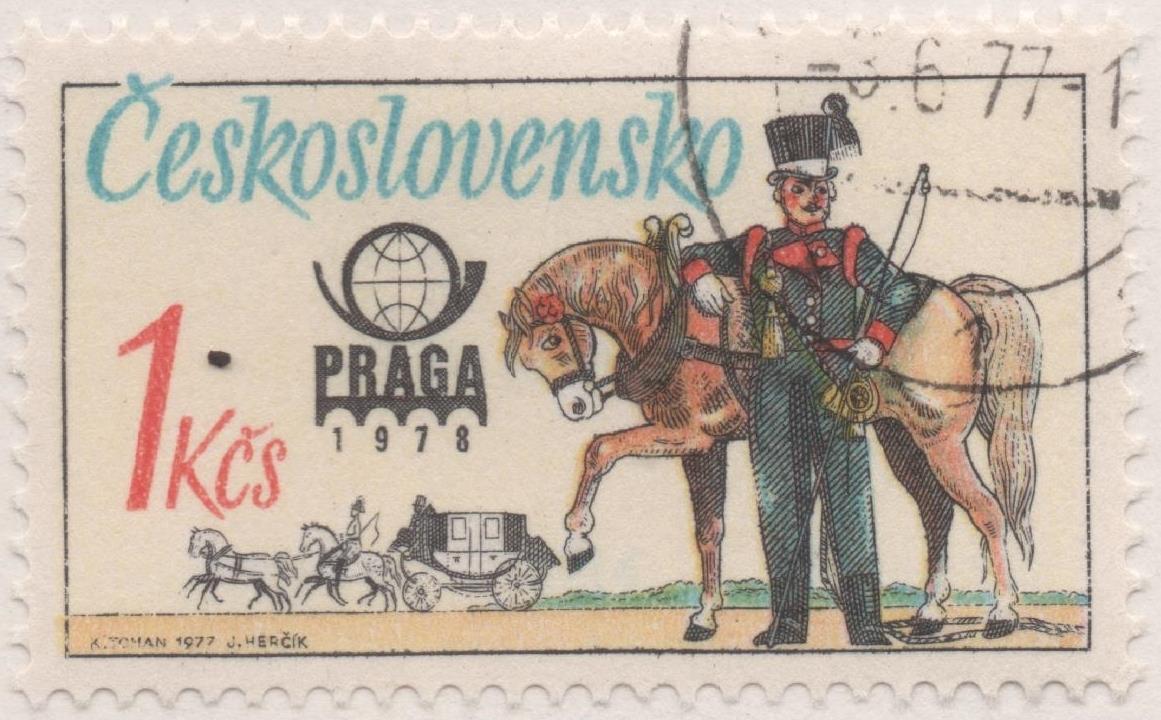 Sello E02026: hoja 137, Checoslovaquia: Sello Multicolor, dentado. Exposición Mundial de Filatelia "PRAGA 78". Uniformes Postales. Austríaco 1838, 1 Koruna