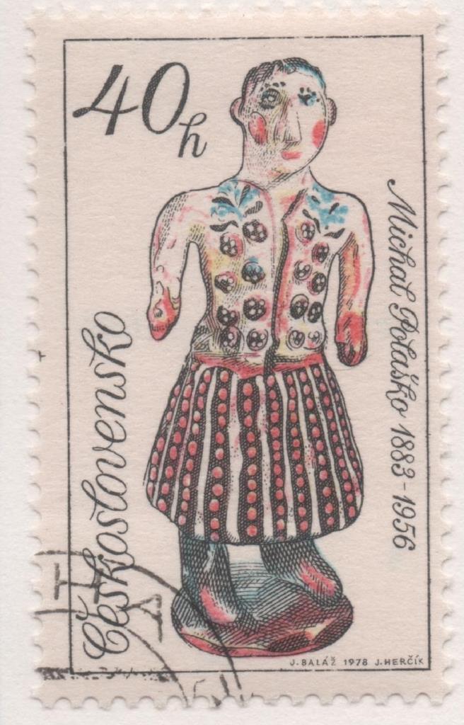 Sello E02091: hoja 145, Checoslovaquia: Sello Multicolor, dentado. Cerámicas Eslovacas. Janisik a caballo. Jozef Franko, 40 Haleru