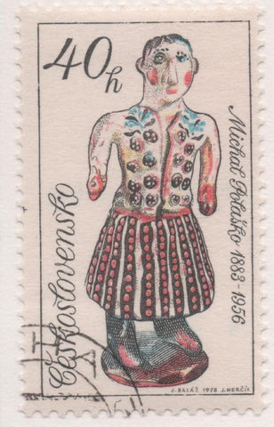 Sello E02091: hoja 145, Checoslovaquia: Sello Multicolor, dentado. Cerámicas Eslovacas. Janisik a caballo. Jozef Franko, 40 Haleru