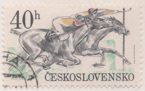 Sello E02083: hoja 143, Checoslovaquia: Sello Multicolor, dentado. Carreras Hípicas de Pardubice. Llegada, 40 Haleru