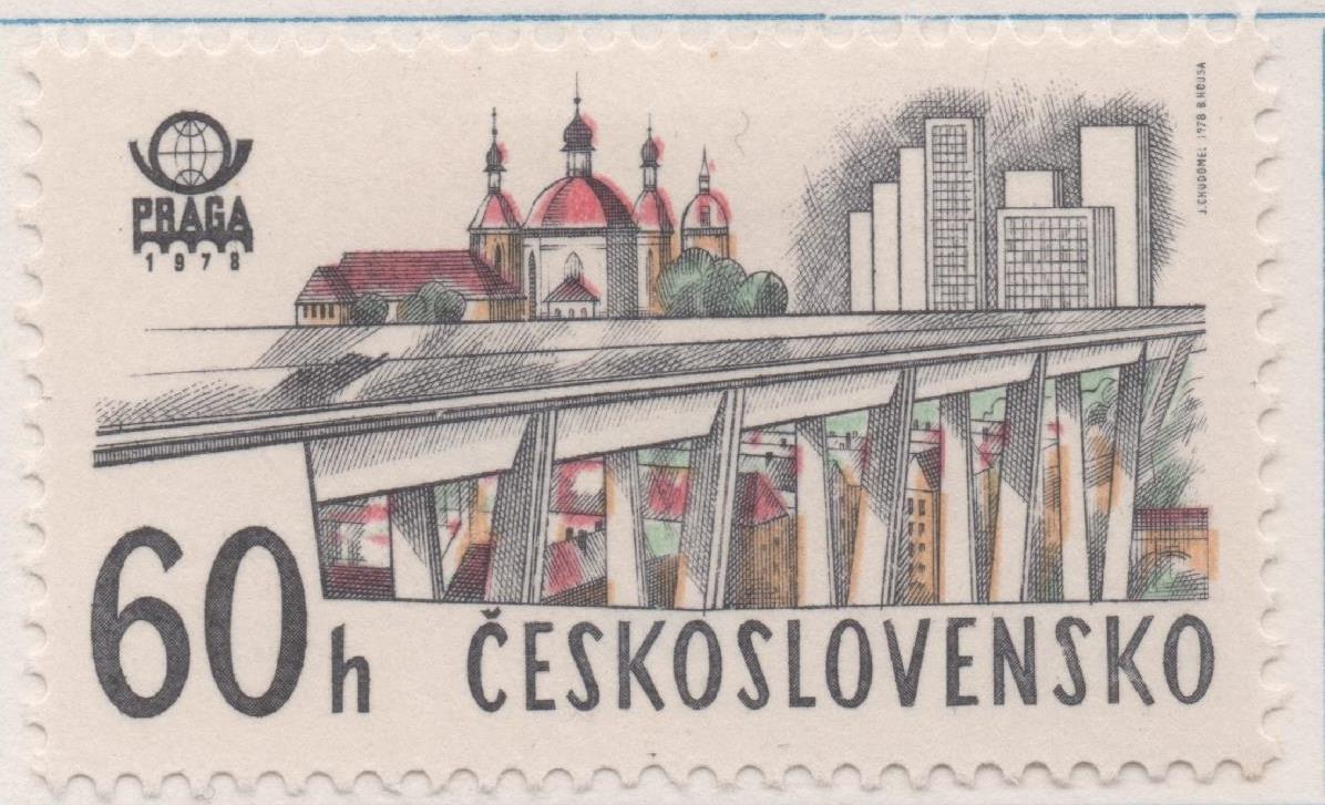 Sello E02073: hoja 143, Checoslovaquia: Sello Multicolor, dentado.  Exposición Filatélica Internacional "PRAGA 78". Praga Moderno. Puente Gottwald, 60 Haleru