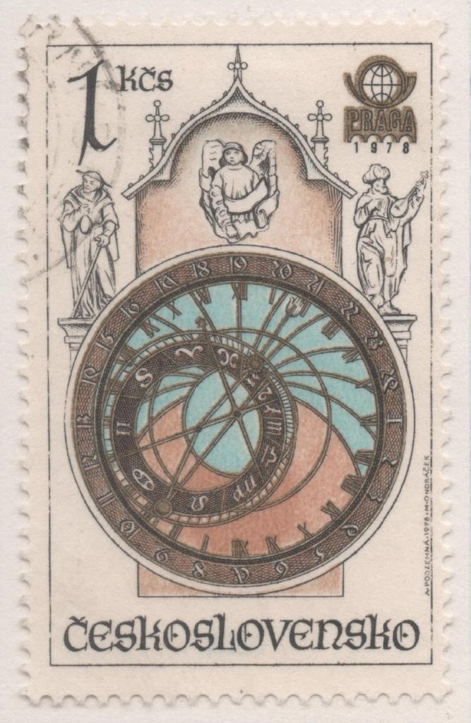 Sello E02069: hoja 142, Checoslovaquia: Sello Multicolor, dentado. Exposición Filatélica Internacional "PRAGA 78". Relojes astronómicos. Reloj Astronómico, 1 Koruna