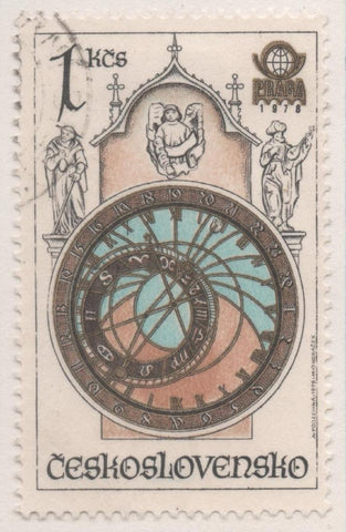 Sello E02069: hoja 142, Checoslovaquia: Sello Multicolor, dentado. Exposición Filatélica Internacional "PRAGA 78". Relojes astronómicos. Reloj Astronómico, 1 Koruna