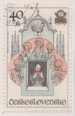 Sello E02068: hoja 142, Checoslovaquia: Sello Multicolor, dentado. Exposición Filatélica Internacional "PRAGA 78". Relojes astronómicos.San Pedro y los Apóstoles, 40 Haleru