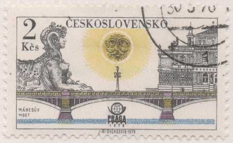Sello E02065: hoja 142, Checoslovaquia: Sello Multicolor, dentado. Exposición Filatélica de Prag. Puentes. Manes, 2 Koruny