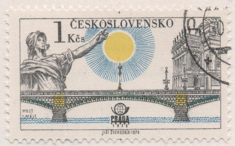 Sello E02064: hoja 142, Checoslovaquia: Sello Multicolor, dentado. Exposición Filatélica de Praga. Puentes. Del 1 de Mayo, 1 Koruna