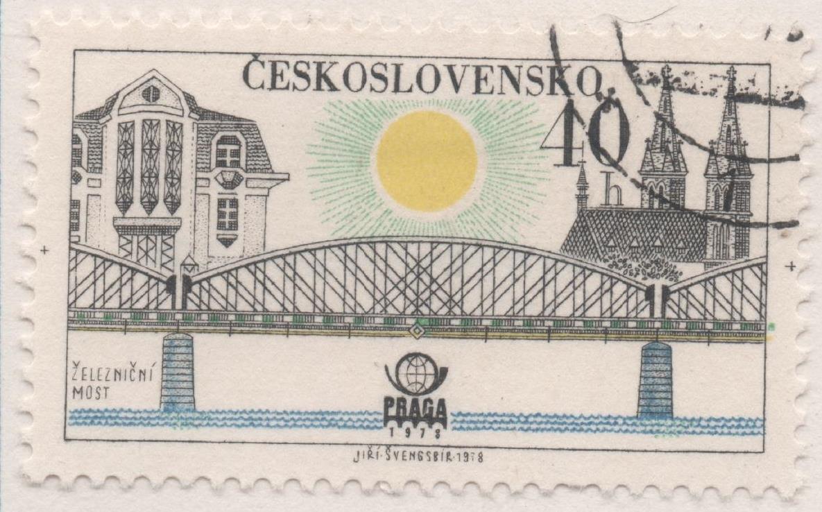 Sello E02063: hoja 142, Checoslovaquia: Sello Multicolor. Exposición Filatélica de Praga. Puentes. Ferroviario, 40 haleru