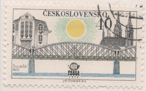 Sello E02063: hoja 142, Checoslovaquia: Sello Multicolor. Exposición Filatélica de Praga. Puentes. Ferroviario, 40 haleru