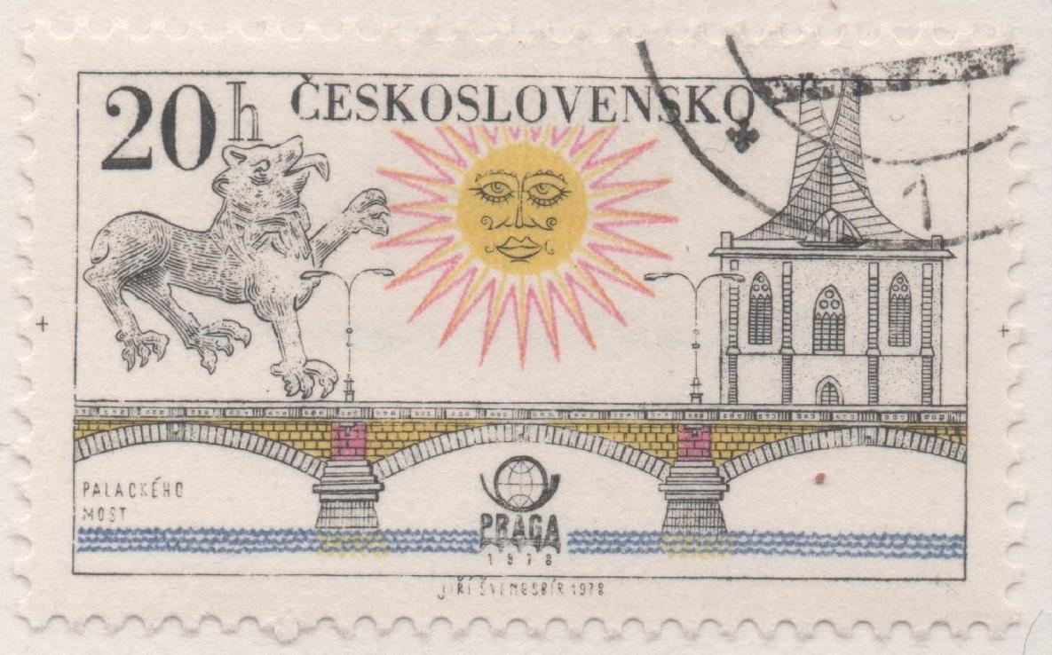 Sello E02062: hoja 142, Checoslovaquia: Sello Multicolor, dentado. Exposición Filatélica de Praga. Puentes.Palacky, 20 Haleru
