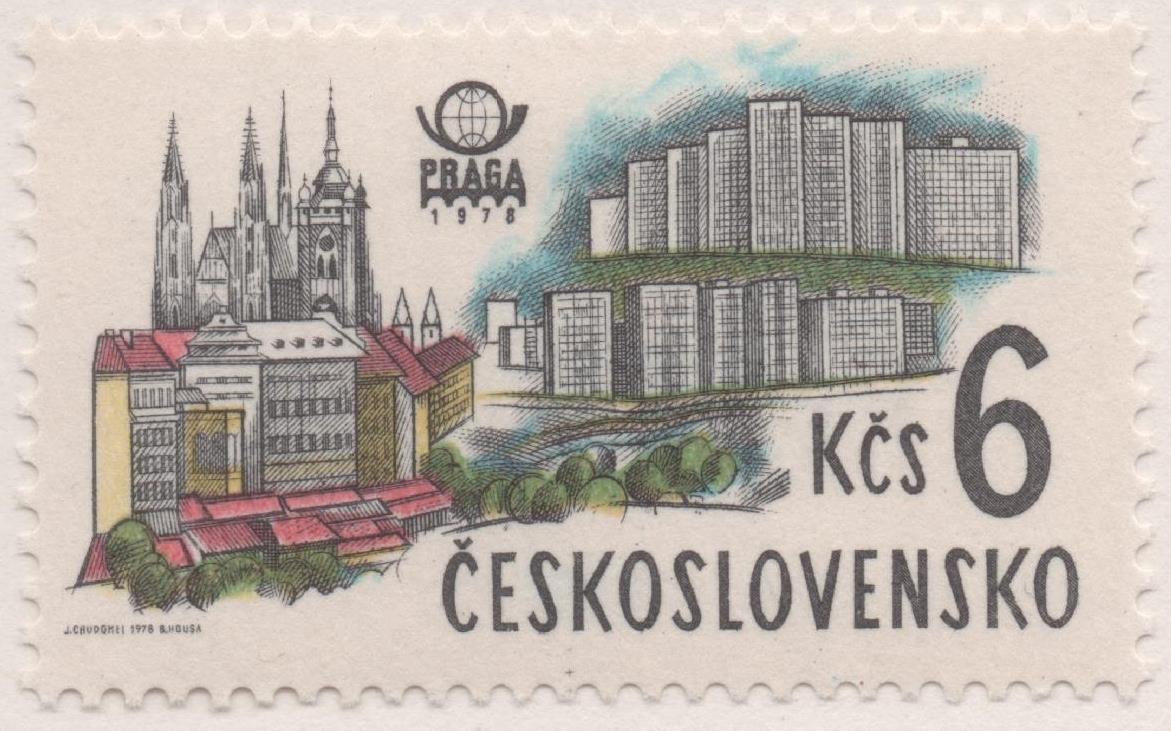 Sello E02076: hoja 143, Checoslovaquia: Sello Multicolor, dentado.  Exposición Filatélica Internacional "PRAGA 78". Praga moderno. La Nueva Ciudad Residencial, 6 Koruna