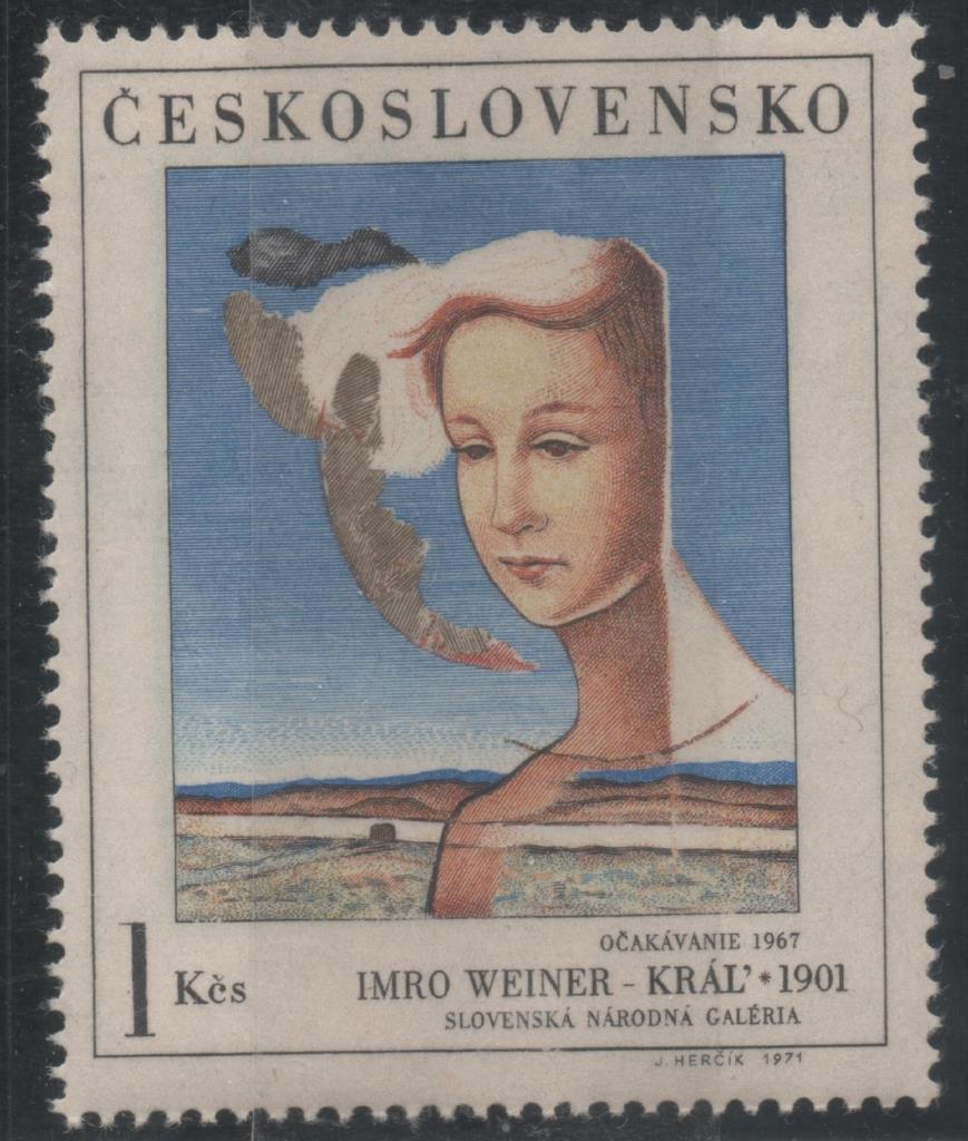 Sello E01719: hoja 112, Checoslovaquia: Sello Multicolor, dentado. Pinturas de la Galería Nacional de Praga. La espera. Imro Weiner-Kral. 1967, 1 Koruna