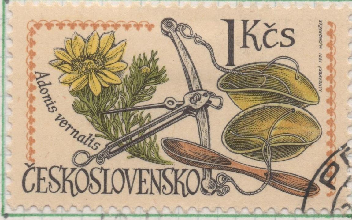 Sello E01715: hoja 111, Checoslovaquia: Sello Multicolor, dentado. VI Congreso Internacional de Farmacia. Praga. Adonis de primavera. Adonis vernalis, 1 Koruna