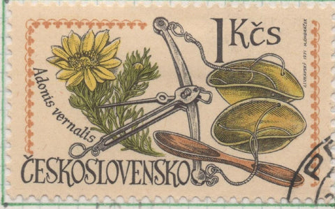Sello E01715: hoja 111, Checoslovaquia: Sello Multicolor, dentado. VI Congreso Internacional de Farmacia. Praga. Adonis de primavera. Adonis vernalis, 1 Koruna