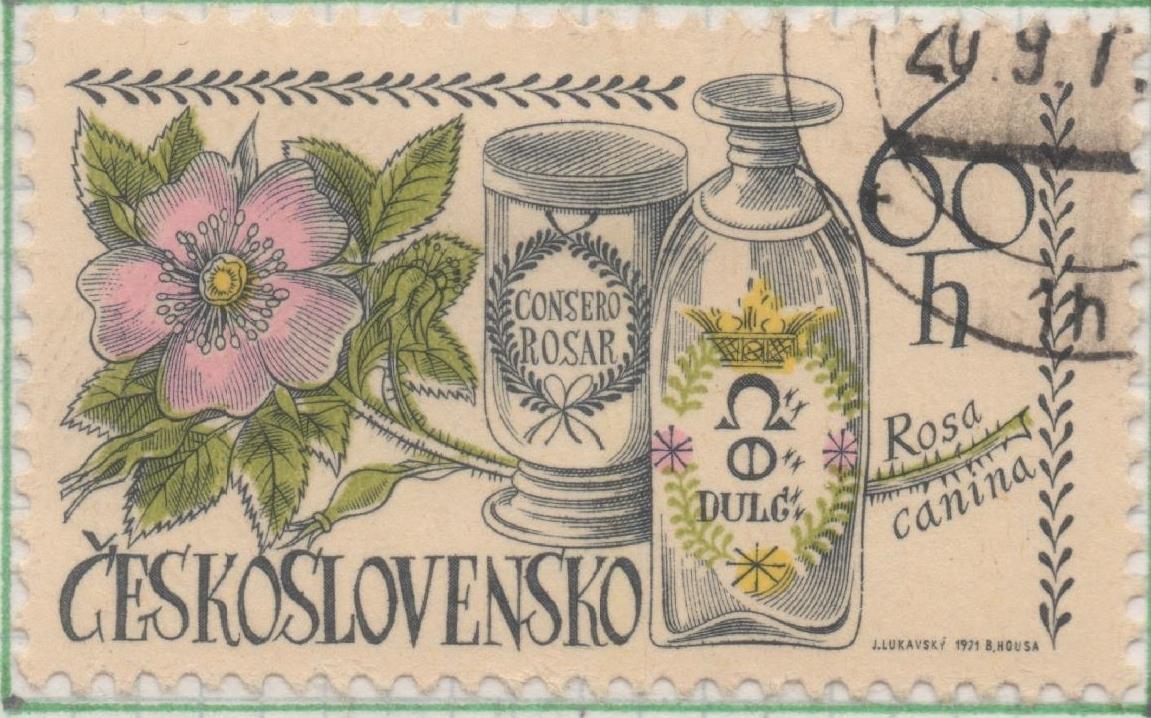 Sello E01714: hoja 111, Checoslovaquia: Sello Multicolor, dentado. VI Congreso Internacional de Farmacia. Praga. Rosal silvestre. Rosa canina, 60 Haleru
