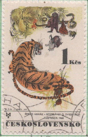 Sello E01712: hoja 111, Checoslovaquia: Sello Multicolor, dentado. Bienal Cuentos Infantiles Bratislava. Fábulas animales. Mirko Hanák, 1 Koruna