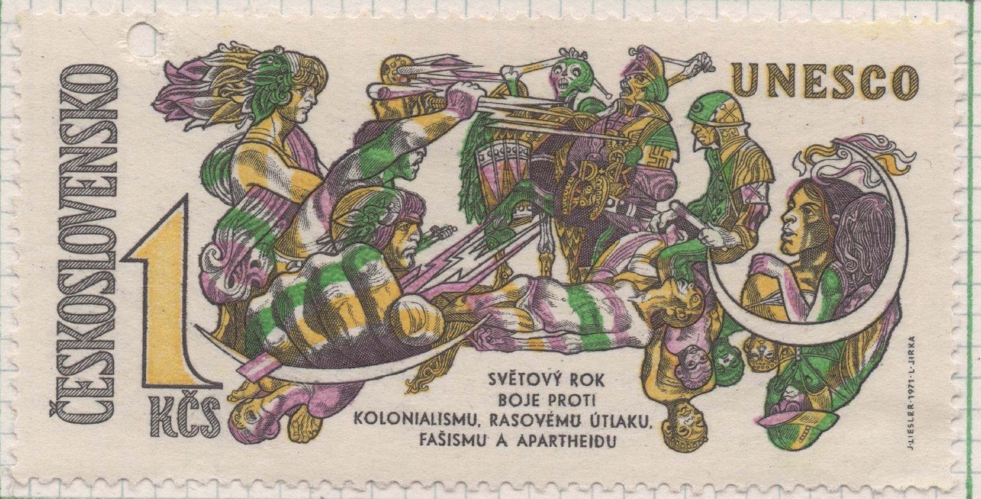 Sello E01707: hoja 111, Checoxlovaquia: Sello Multicolor, dentado. UNESCO, Contra el Racismo, 1 Koruna