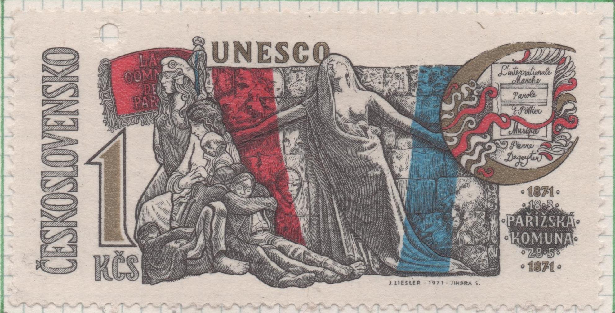 Sello E01706: hoja 111, Checoslovaquia: Sello Multicolor, dentado.I Centenario de la Comuna de París. 1 Koruna