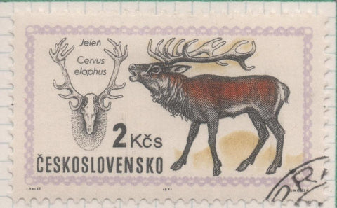 Sello E01701: hoja 110, Checoslovaquia: Sello Multicolor, dentado. Exposición Mundial de Caza. Budapest. Ciervo. Cervus elaphus, 2 Koruny