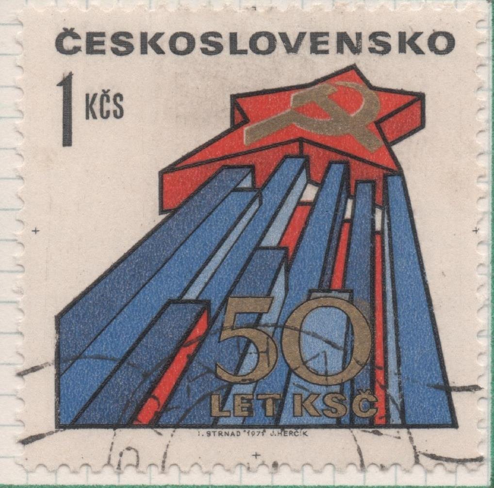 Sello E01696: hoja 110,Checoslovaquia: Sello Multicolor, dentado. 50 Aniv del Partido Comunista Checoslovaco. Estrella Roja, 1 Koruna