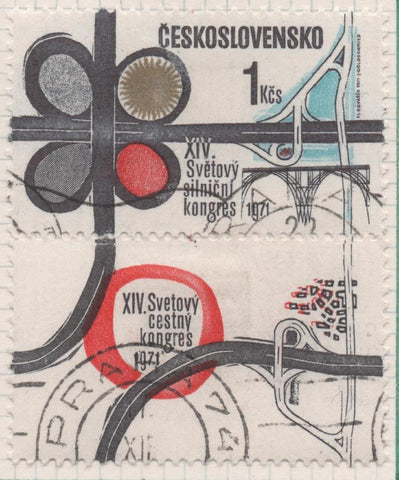 Sello E01692: hoja 110, Checoslovaquia: Sello Multicolor, dentado. Congres Internaciona de Construcción de Autopistas, 1 Koruna