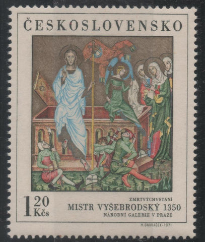 Sello E01720: hoja 112, Checoslovaquia: Sello Multicolor, dentado. Pinturas de la Galería Nacional de Praga. Resurrección. Vysebrodsky. 1350, 1,20 Koruna