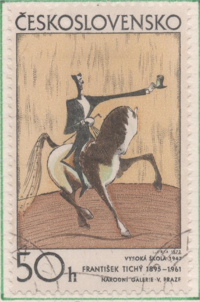 Sello E01749: hoja 114, Checoslovaquia: Sello Multicolor, dentado. Arte Gráfico. La doma. Frantisek Tichý. 1947, 50 Haleru