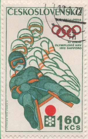Sello E01742: hoja 114, Checoslovaquia: Sello Multicolor, dentado. Juegos Olímpicos de Invierno. Sapporo. Bobsleigh, 1,60 Koruna