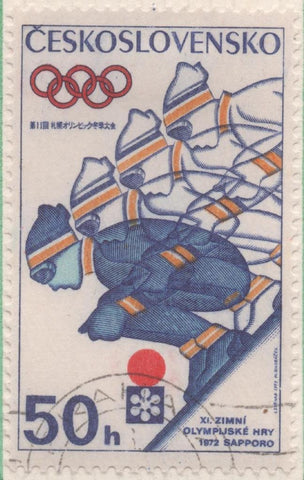 Sello E01740: hoja 114, Checoslovaquia: Sello Multicolor, dentado. Juegos Olímpicos de Invierno. Sapporo. Saltos, 50 Haleru