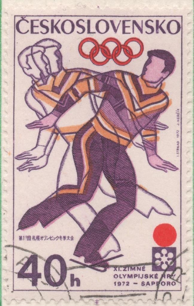 Sello E01739: hoja 114, Checoslovaquia: Sello Multicolor, dentado. Juegos Olímpicos de Invierno. Sapporo. Patinaje Artístico, 40 Haleru