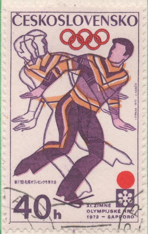 Sello E01739: hoja 114, Checoslovaquia: Sello Multicolor, dentado. Juegos Olímpicos de Invierno. Sapporo. Patinaje Artístico, 40 Haleru