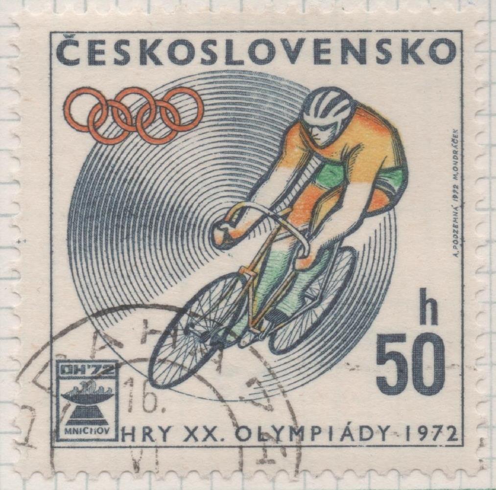 Sello E01734: hoja 113, Checoslovaquia: Sello Multicolor, dentado. Juegos Olímpicos de Munich, Ciclismo, 50 Haleru