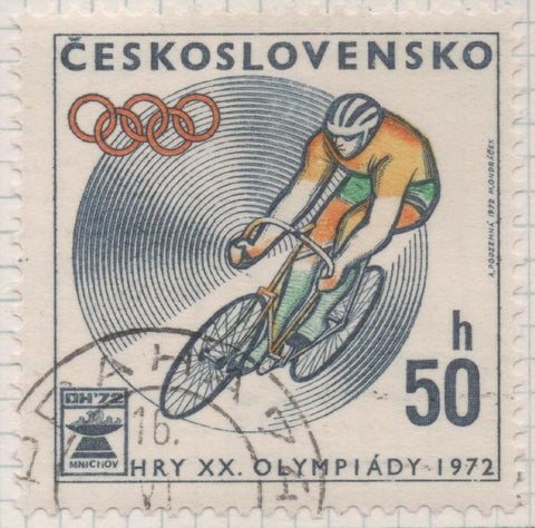 Sello E01734: hoja 113, Checoslovaquia: Sello Multicolor, dentado. Juegos Olímpicos de Munich, Ciclismo, 50 Haleru