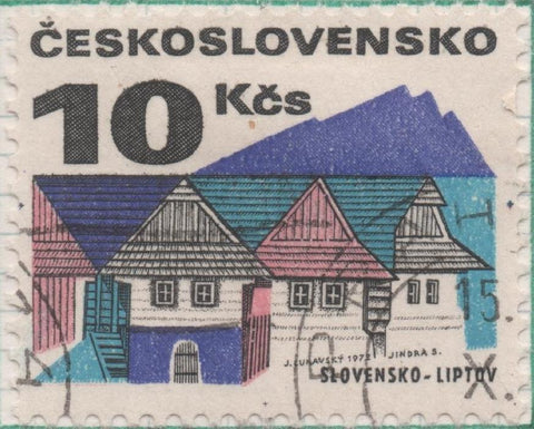 Sello E01732: hoja 113, Checoslovaquia: Sello Multicolor, dentado. Edificios.  Liptov. Eslovaquia, 10 Korun