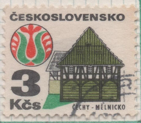 Sello E01730: hoja 113, Checoslovaquia: Sello Multicolor, detnado. Edificios. Mělnicko. Bohemia, 3 Koruny