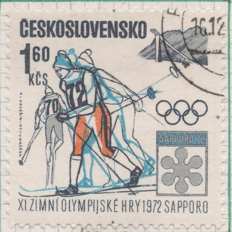 Sello E01727: hoja 113, Checoslovaquia: Sello Multicolor, dentado. 75 Aniv del Comité Olímpico Nacional. Esquiadores, 1,60 Koruna